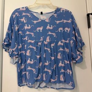 Chic Blue Leopard Print Women's Blouse